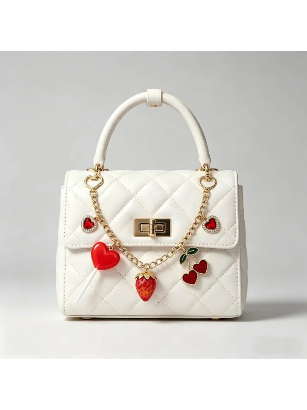 Charming Handbag Accessory: Strawberry Lollipop Heart Keychain with Metal Chain